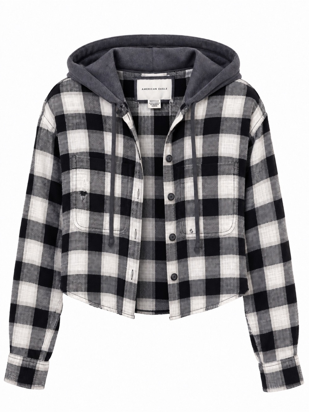 American Eagle Hooded Buffalo Plaid Flannel Shirt XS NWT